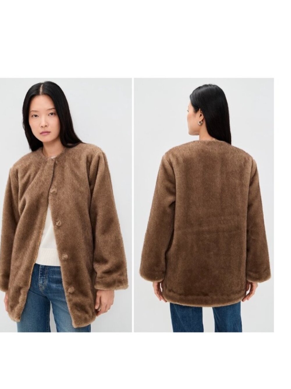 Reformation Devin Faux Fur Coat Taupe L, NWT